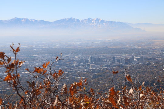 Salt Lake Valley  and Oqquirh Mountain range from the summit of Mt Van Cott, Utah, USA