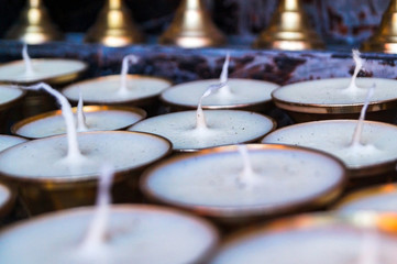 wax and Butter Lamps at Nako Monastery, Nako Himachal Pradesh India