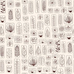 Vector seamless pattern in Scandinavian style with flowers and leaves on white background.
