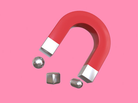 Pink Background 3d Rendering Red Magnet