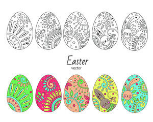 Set with Easter eggs on a white background. Vector