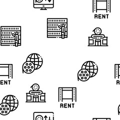 Renting Movies Service Seamless Pattern Vector Thin Line. Illustrations