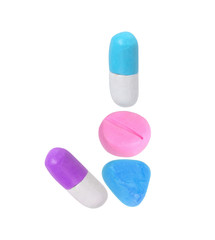 miniature drug model arrange in alphabet isolated on white background