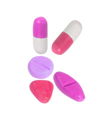 miniature drug model arrange in alphabet isolated on white background