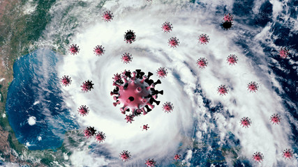 The concept of a pandemic threat as a large tropical typhoon approaching the US