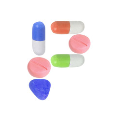 miniature drug model arrange in alphabet isolated on white background