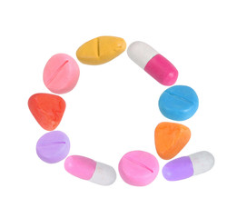 miniature drug model arrange in alphabet isolated on white background