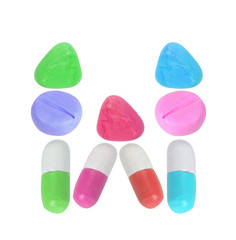 miniature drug model arrange in alphabet isolated on white background