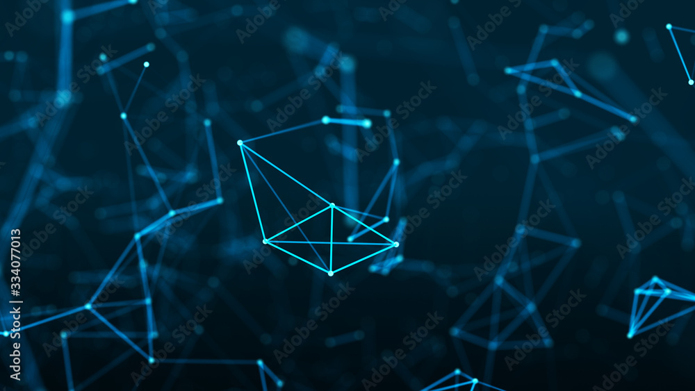 Poster digital plexus of glowing lines and dots. abstract background. 3d rendering. network or connection. 