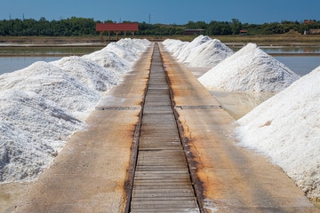 Sea salt mining, produced from the evaporation of seawater.