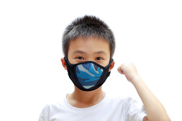 Asian boys with mask protection, COVID-19 or Virus protection concept 