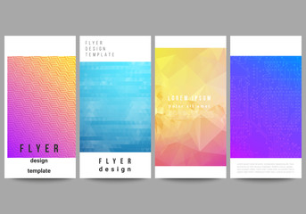 The minimalistic vector illustration of the editable layout of flyer, banner design templates. Abstract geometric pattern with colorful gradient business background.