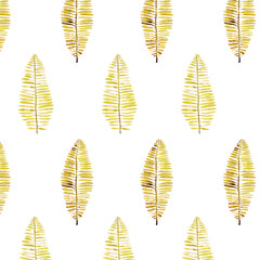 Seamless watercolor pattern of branch with leaves