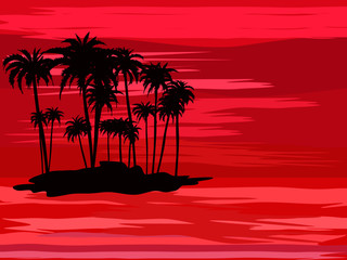 Beach vector Coconut Silhouette Background Evening summer holiday