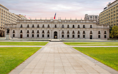 Santiago, Chile, La Moneda Palace.  It is the official residence of the President of Chile, located...