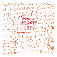 Hand drawn black and red arrows set on white background
