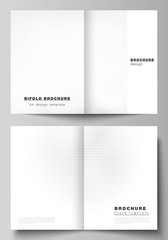 Vector layout of two A4 cover mockups design templates for bifold brochure, flyer, cover design, book design. Abstract halftone effect decoration with dots. Dotted pattern for grunge style decoration.