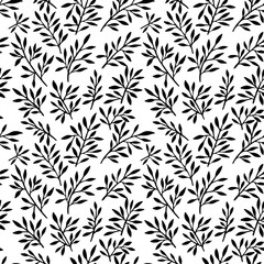 Hand drawn black color leaves pattern vector