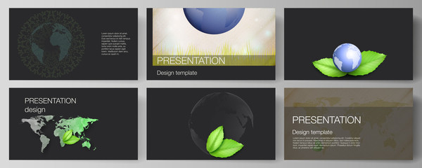 Vector layout of the presentation slides design business templates, multipurpose template for presentation brochure, brochure cover. Save Earth planet concept. Sustainable development global concept.