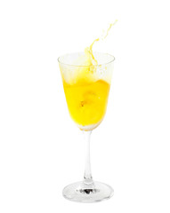 pouring cocktail with splashes isoalted on white background