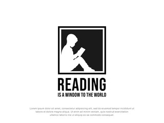 small children reading books logo inspiration.education logo.silhouette design.vector illustration concept