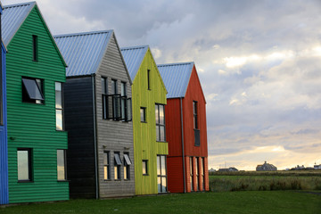 John O'Groats (Scotland), UK - August 04, 2018: Colorful houses at John O'Groats, Caithness, Scotland, Highlands, United Kingdom