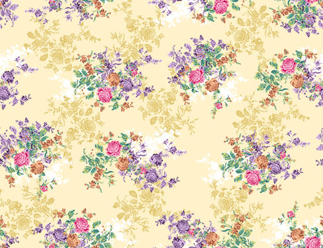 pink and voilet Shabby chic vintage roses florel seamless pattern for textile print and web