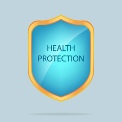 Guard shield with inscription. Health protection. Security label sign. Vector illustration design. Safety life. Healthcare.