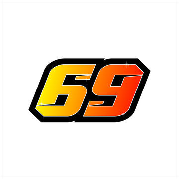 Vector racing number 69, start racing number, sport race number isolated on white background