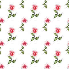 Hand painted watercolor red rose flower pattern