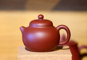 Beautiful purple clay pot, on the table