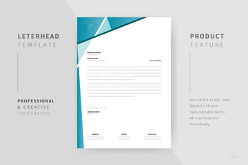 Cyan Color Abstract letterhead template design.