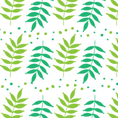 Leaves and dots pattern on white background