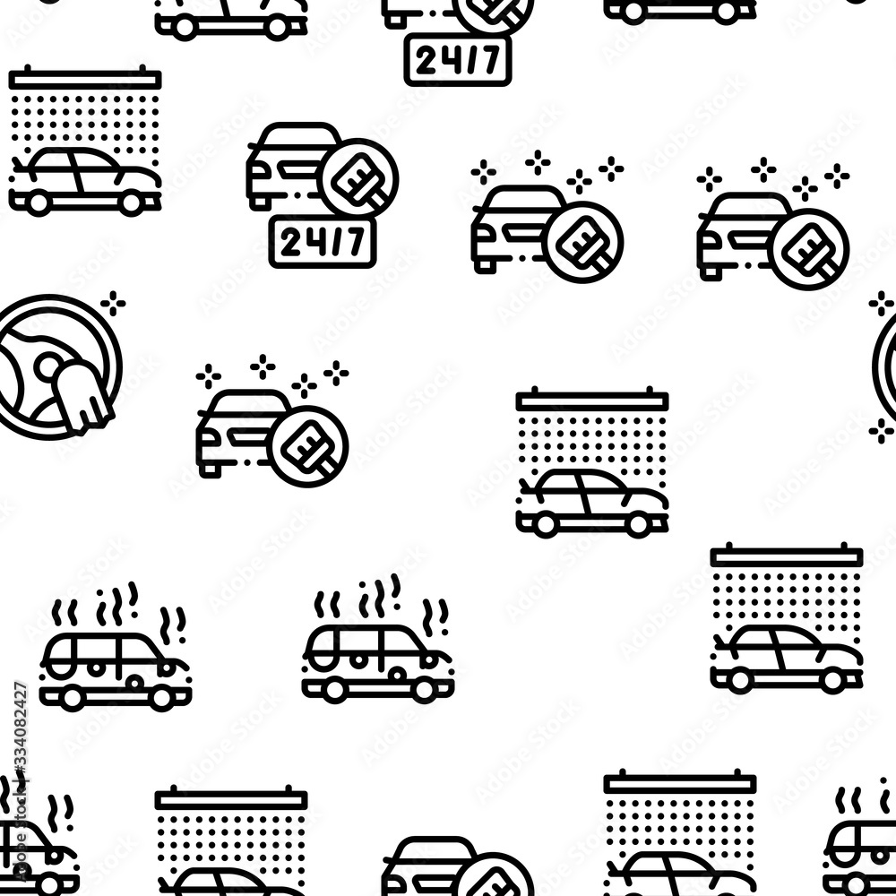 Poster car wash auto service seamless pattern vector thin line. illustrations