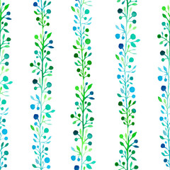 Leaves and fruits watercolor pattern blue green