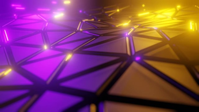 abstract background purple and glod illuminating neon, seamless loop wave 3d animation video 4k
