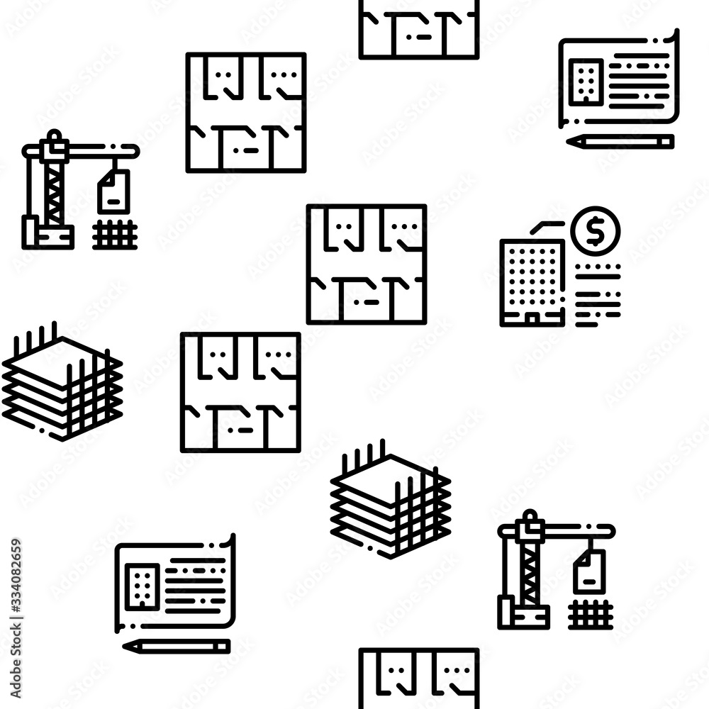 Poster bim building information modeling seamless pattern vector thin line. illustrations