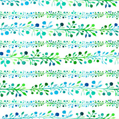 Leaves and fruits watercolor pattern blue green