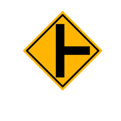The three intersection traffic sign on white