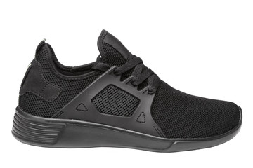 black mesh sneaker, on a white background, summer sports shoes