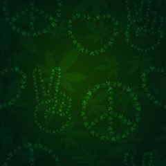 Peace, love weed seamless vector pattern