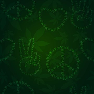 Peace, Love Weed Seamless Vector Pattern