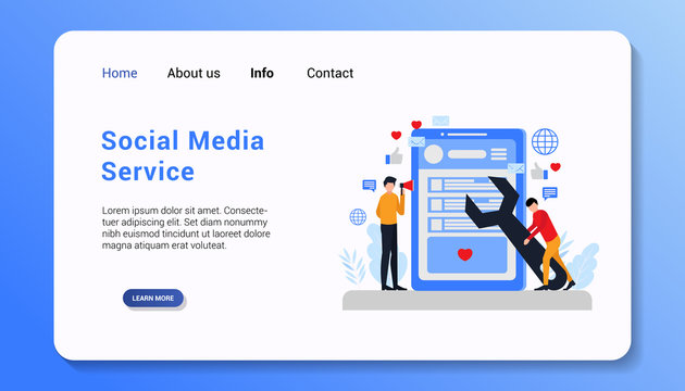 social media service landing page template flat design vector illustration