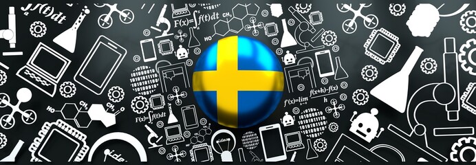 Innovation and technology concept. Circle frame with thin line icons. Flag of the Sweden. 3D rendering