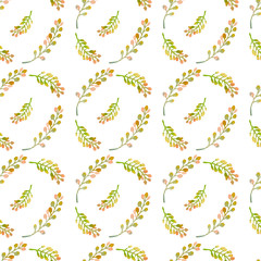 Obraz premium Hand drawn watercolor herbs with berries pattern