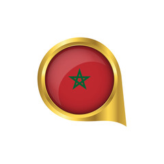 Flag of Morocco, location map pin, pointer flag Morocco, button gold, Icon country . Vector Illustration EPS10.