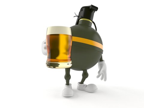 Hand grenade character holding beer glass