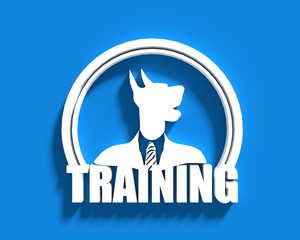 Pet emblem design. Doberman dog. Graphic design element. Training center text. 3D rendering