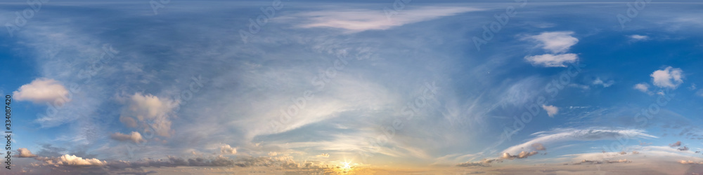 Wall mural dark blue sky before sunset with beautiful awesome clouds. seamless hdri panorama 360 degrees angle 