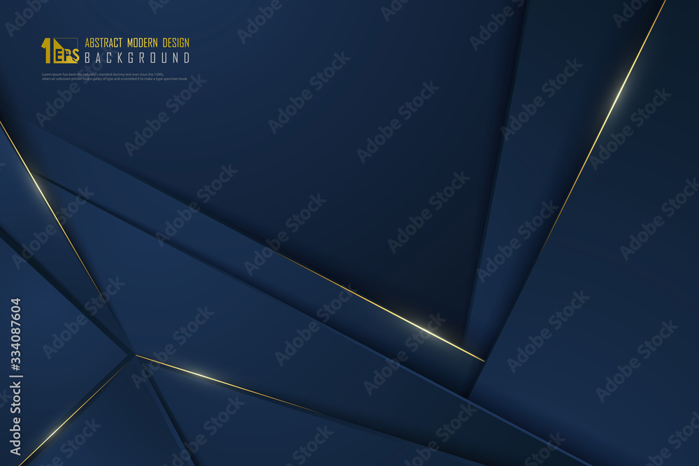 Poster abstract gradient blue luxury design of overlap template with gold line background. illustration vec
